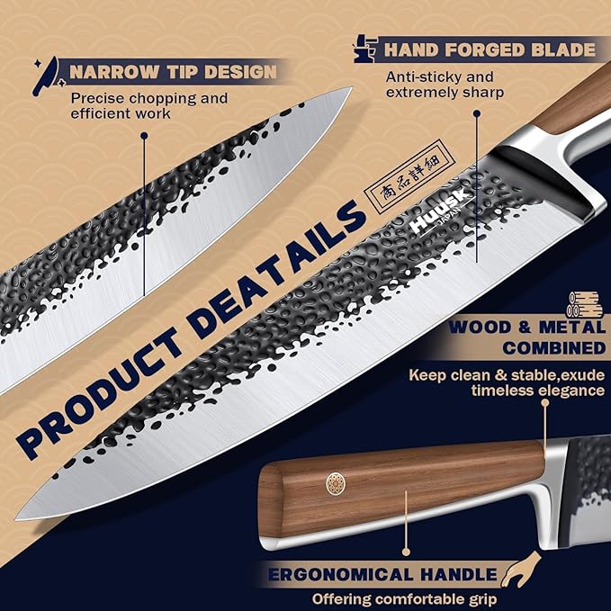 Huusk Japanese Chef Knife 8 Inch Gyuto Kitchen Knife Hand Forged Sushi Knives with Ergonomic Handle Professional Cooking Knife for Cuttting Meat Vegetables Premium Giftbox - Image 4