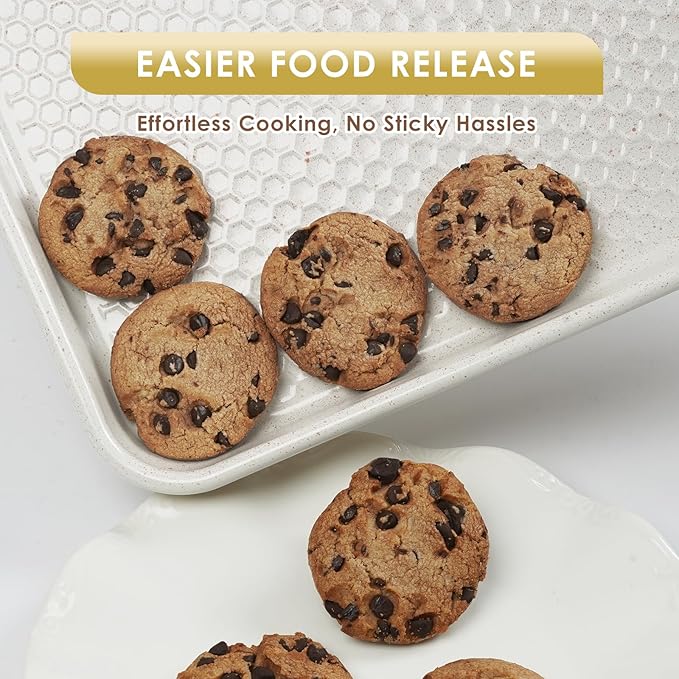 Baking Sheet Pan Set of 3, Nonstick Carbon Steel Cookie Sheets with Texture, Commercial Half/Quarter/Jelly Roll Pans Replacement Toaster Oven Tray, Heavy Duty & Easy Clean, White - Image 6