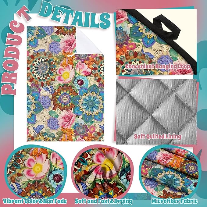 Jingmore 6 Pcs Kitchen Decor Set Accessory Farmhouse Kitchen Towels Pot Holders Oven Mitts Set 2 Dish Towels 2 Pot Holders 2 Cooking Mittens Oven Glove for Cooking(Colorful,Boho Floral) - Image 6