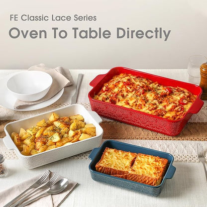 Ceramic Baking Dish Set of 3, Casserole Dishes for Oven, Ideal for Baking, Stewing, Roasting, and Holiday Feasts. The Gift for Mother's Day, Thanksgiving, Christmas, or Housewarming(Bright White) - Image 3