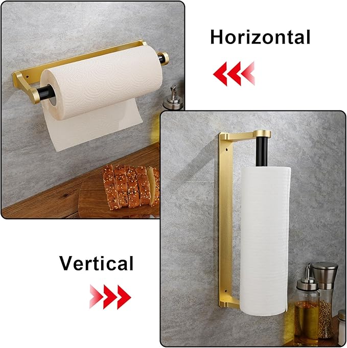 MONEER Paper Towel Holder Under Cabinet, Paper Towel Holder, Aluminum Alloy Kitchen Towel Holders, Self Adhesive Kitchen Roll Holder for Kitchen, Bathroom, Living Room (Glow Gold) - Image 5