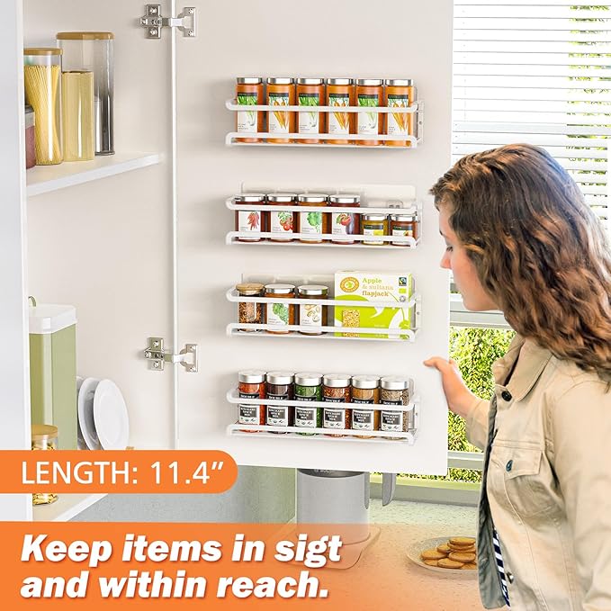 Bunoxea Spice Rack wall mounted 2 Pack, Space-Saving Spice Organizer for Spice Jars and Seasonings,Screw or Adhesive Hanging Spice Rack Organizer for Your Kitchen Cabinet,or Pantry Door,White - Image 3