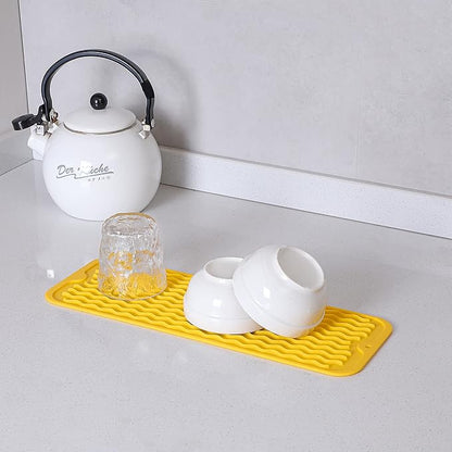 MicoYang Silicone Dish Drying Mat for Multiple Usage,Easy clean,Eco-friendly,Heat-resistant Silicone Mat for Kitchen Counter,Sink,Bar,Bottle,or Cup Yellow M 17 inches x 6 inches - Image 4
