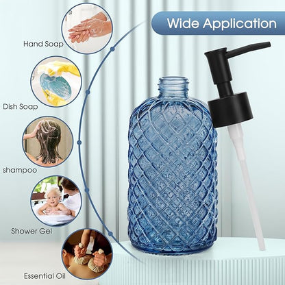 Topsky Gem Glass Soap Dispenser with Black Plastic Pump, 13oz Liquid Hand Soap Dispenser, Rustproof Pump for Kitchen & Bathroom, Great for Lotions, Essential Oil, Liquid Soaps-Blue - Image 7