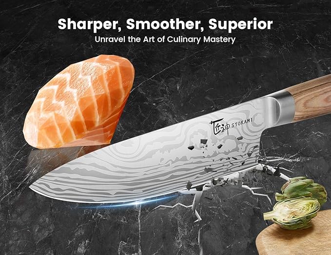 SYOKAMI 14pcs Chef Knife Set with Roll Bag, Professional Stainless Steel Japanese Knife Set with Pakkawood Handle for Professional Chef, Camping, Travel, BBQ, RV or Gift Beige