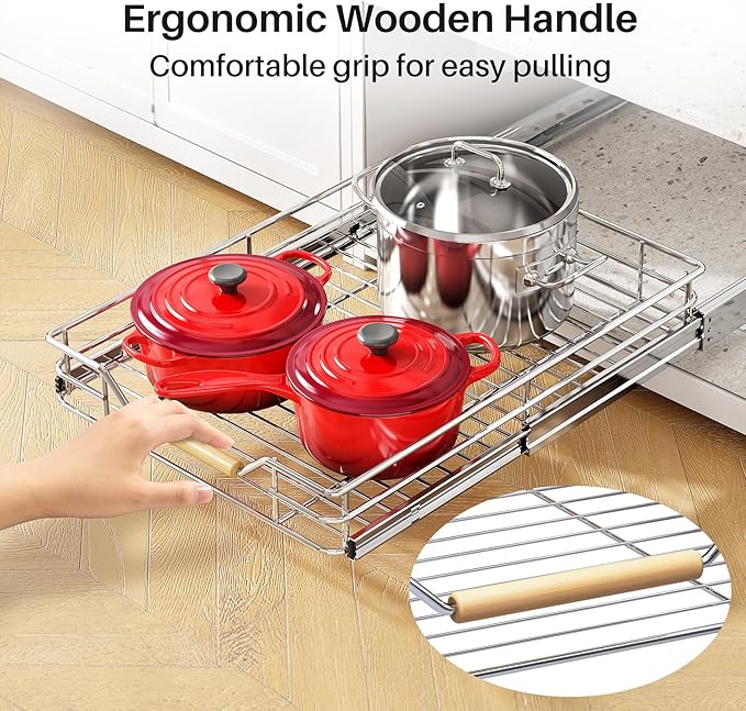 Pull out Cabinet Organizer, 15"W X 21"D, Heavy Duty Smooth Sliding Under Cabinet Shelves for Pots and Pans, Full-Extension Roll out Drawers, Slide out Organization for Home Kitchen Pantry - Image 7