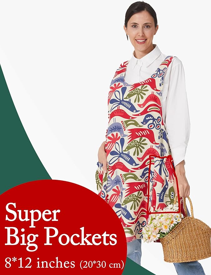 Cozy Adjustable Cross Back Aprons for Women with Pockets Cotton Linen Cooking Kitchen Baking