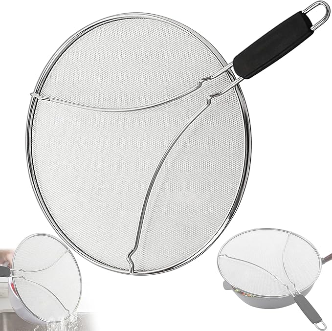 Splatter Screen for Cooking, Perforated Stainless Steel,13 Inch Stainless Steel Grease Splatter Guard, Comfortable Grip, Shield from Splashing Oil by Apidgrowth