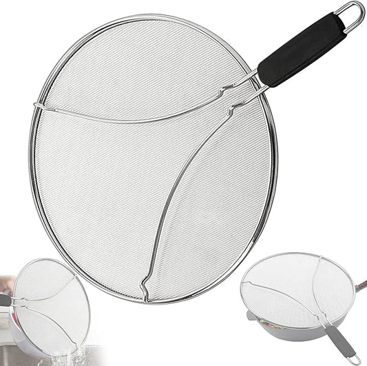 Splatter Screen for Cooking, Perforated Stainless Steel,13 Inch Stainless Steel Grease Splatter Guard, Comfortable Grip, Shield from Splashing Oil by Apidgrowth