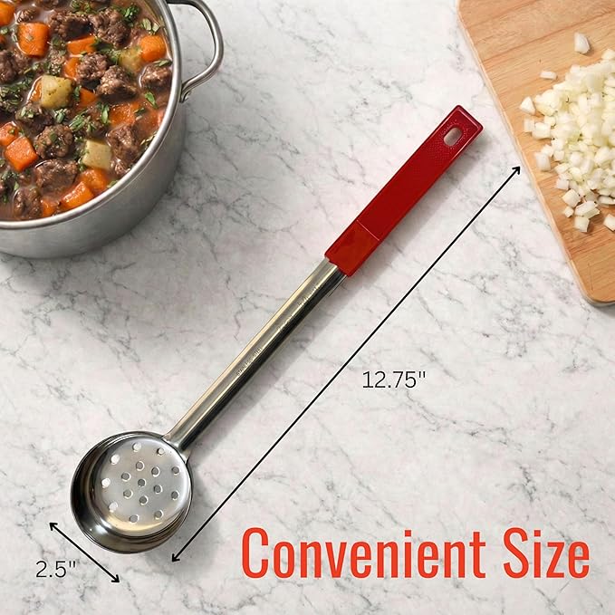 2 Ounce Slotted Stainless Steel Portion Control Ladle Spoon for Measuring and Serving; Commercial Grade Serving Scoops [Pack of 12] - Image 6
