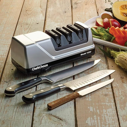 Chef’sChoice 15XV EdgeSelect Professional Electric Knife Sharpener with 100-Percent Diamond Abrasives and Precision Angle Guides for Straight Edge and Serrated Knives, 3-Stage, Gray - Image 3
