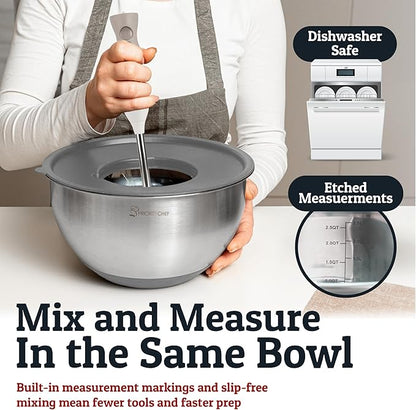 Priority Chef Stainless Steel Mixing Bowls with Lids Set, Metal Nesting Bowls with Airtight Lids, Graters, Non-Slip Base & Measurement Marks, Includes Utensil Set for Prep, Baking & Storage, Grey - Image 5