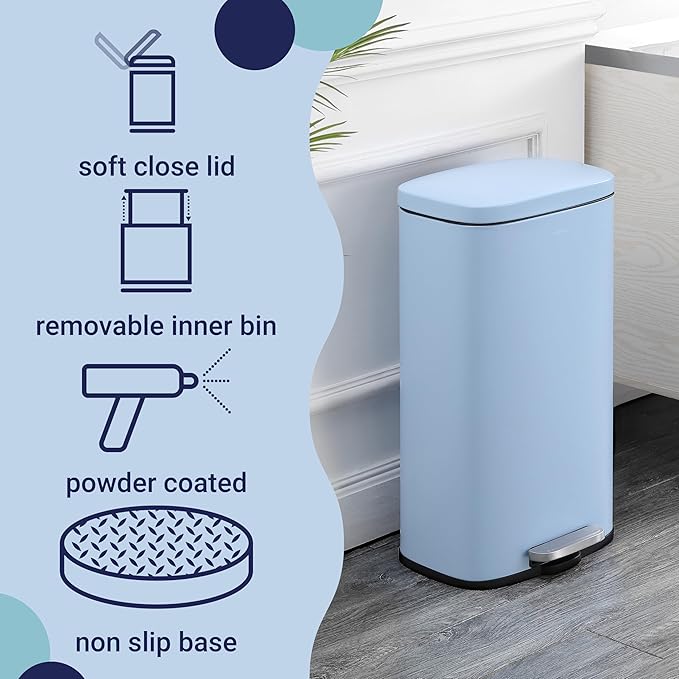 happimess HPM1011G Curtis 8-Gallon Step-Open Trash Can, Fingerprint Resistant, Modern, Minimalistic for Home, Kitchen, Laundry Room, Office, Bedroom, Bathroom, Tide Pool Blue - Image 3