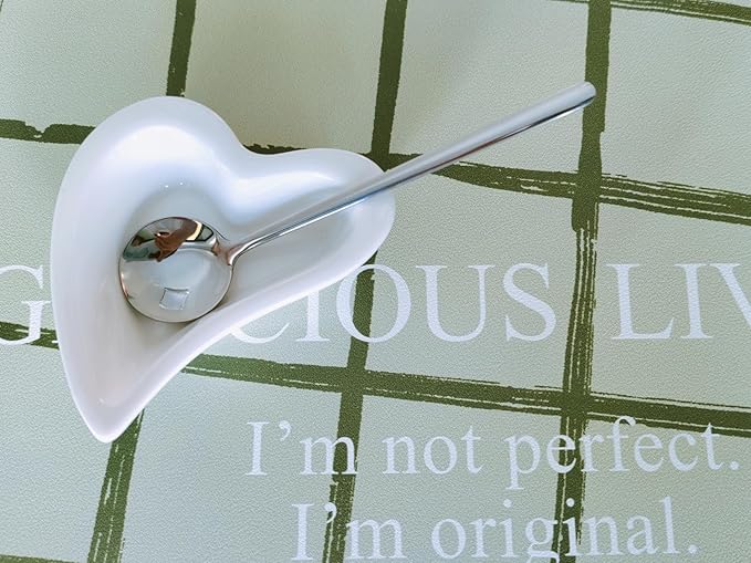 Coffee & Tea Spoon and Rest Set for Coffee Bar Accessories, Heart Cute Mini & Small Coffee Spoon Rest & Holder for Coffee Station & Bar, Teaspoon Rest & Holder (White Rest with Silver Spoon) - Image 7
