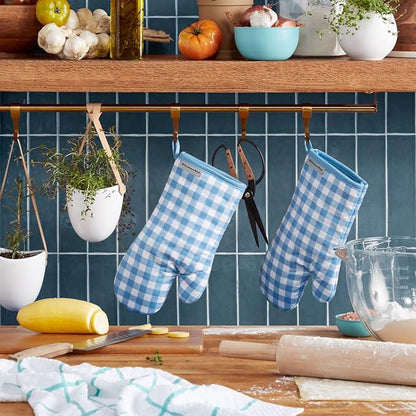 KitchenAid Gingham Oven Mitt 2-Pack Set, Blue Velvet, 7"x13" - Image 2