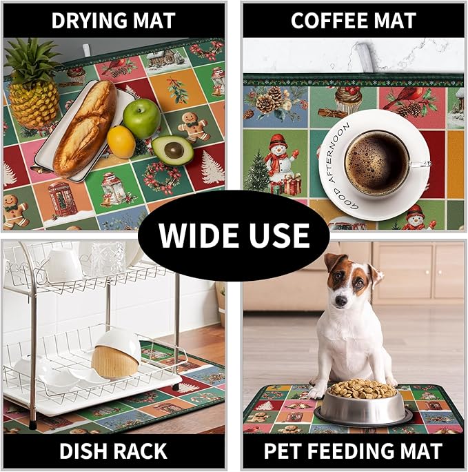 Christmas Dish Drying Mats for Kitchen Counter Cute Xmas Holiday Dish Drainer Pad Microfiber Absorbent Winter Dish Draining Mat Washable Dish Drainer Rack Mat Extra Large 18x24 Inch - Image 7