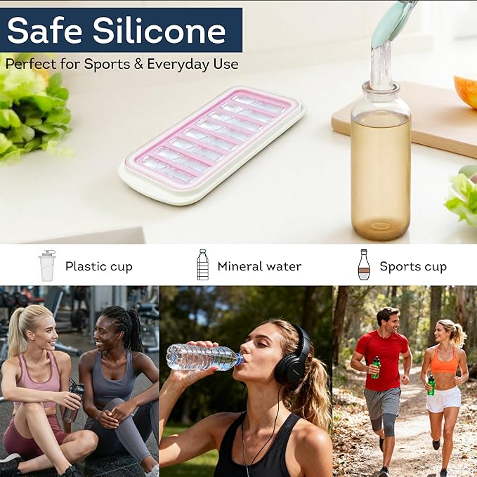 Lily's Home Flexible Silicone Ice Cube Tray - Durable Easy Release - Fresh Youthful Colors - Water Fill Port - Compact 9x4.5 Size - Multi-Purpose Use - Ice Cube Trays for Freezer - Set of 3 - Image 6