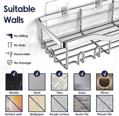 NESOMI Shower Caddy Adhesive Shower Organizer 7-Pack, Rustproof Stainless Steel Bathroom Shelves, Large Capacity No-Drill Rack Storage Accessories with Soap Dish Toothbrush Holder Hooks - Image 9