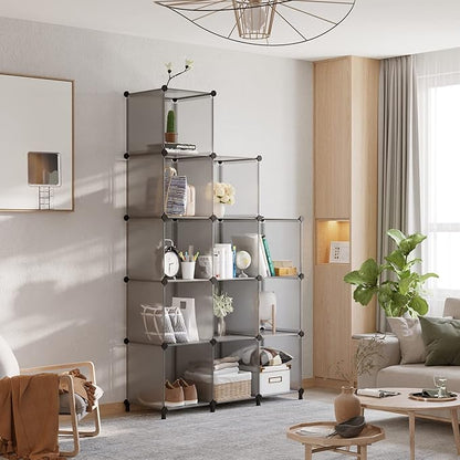 AWTATOS Cube Storage Organizer Closet Storage Cubes Shelves Bookshelf Clothes Organizer DIY Plastic 12 Cube Shelves for Home, Bedroom, Grey ULPZ022 - Image 4