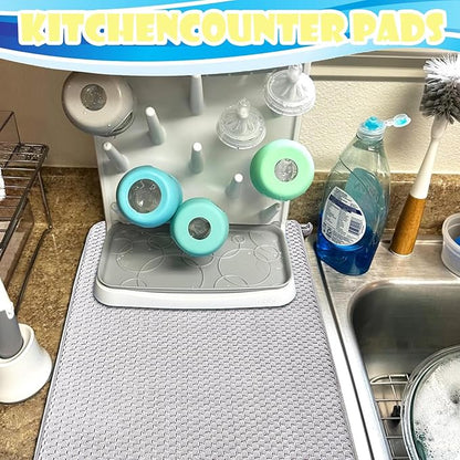 3 Pack Microfiber Dish Drying Mat,24 x 17 inch Super Absorbent Drying Pad,Large Size Dish Drying Mat for Countertops,Sinks,Draining Racks,Gray - Image 6