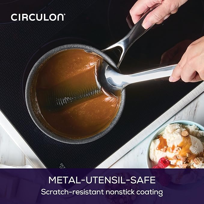 Circulon C1 Series Stainless Steel Plated Non-Stick Cookware with ScratchDefense Technology with Lid, Safe for Metal Utensils, 1.5 Litre, Polished Stainless Steel