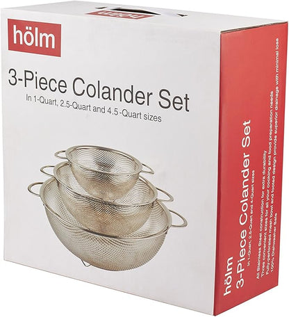 3-Piece Stainless Steel Mesh Micro-Perforated Strainer Colander Set (1-Quart, 2.5-Quart and 4.5-Quart) - Image 6