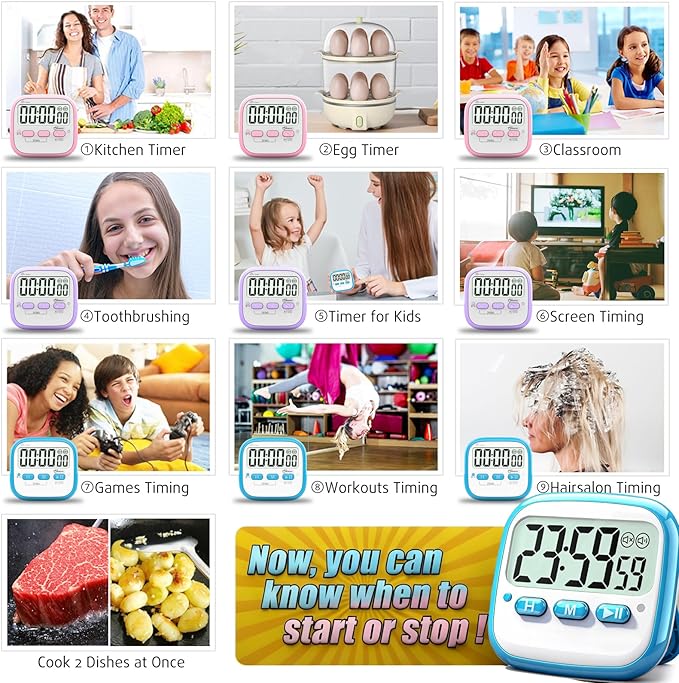 Antonki 2 Pack Classroom Timers for Kids Teachers, Magnetic Countdown Digital Kitchen Timer for Cooking, Study, Exercise, Games, Time Mangement - Loud/Silent Mode - Battery Included - Image 6