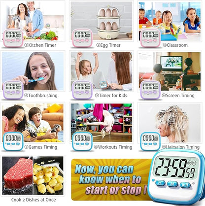 Antonki 2 Pack Classroom Timers for Kids Teachers, Magnetic Countdown Digital Kitchen Timer for Cooking, Study, Exercise, Games, Time Mangement - Loud/Silent Mode - Battery Included - Image 6
