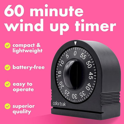 60 Minute Wind Up Timer (2 Pack) Visual Mechanical Timer, from 0 to 60 Minutes, for Kitchen, Hair Color Processing, Tanning Time, Kids' Home and Classroom Activities or Timeouts, Black - Image 2
