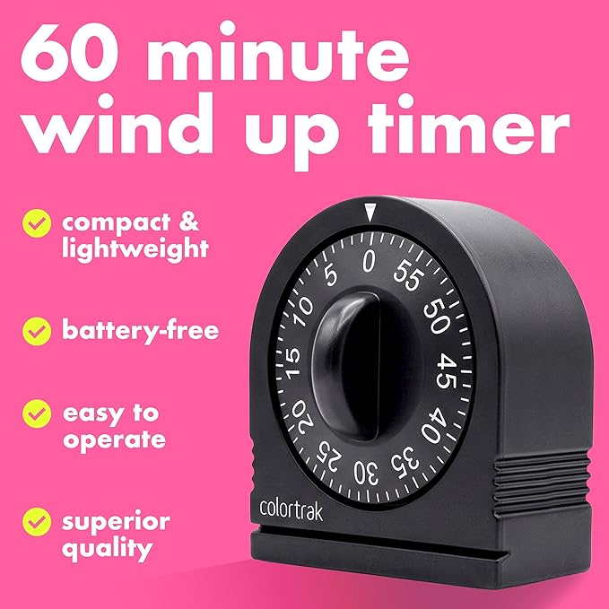 60 Minute Wind Up Timer, Visual Mechanical Timer, from 0 to 60 Minutes, for Kitchen, Hair Color Processing, Tanning Time, Kids' Home and Classroom Activities or Timeouts, Black - Image 2