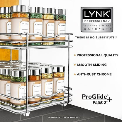LYNK PROFESSIONAL® Pull Out Spice Organization for Cabinets - 8-3/8 inch Wide – Spice Rack for Inside Cabinets, Slide Out Spice Rack Organizer for cabinet – Pull Out Spice Rack, Sliding 2 Tier Chrome - Image 2