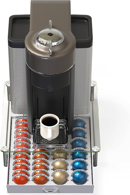 DecoBrothers Crystal Tempered Glass Vertuo Pod Holder Drawer, 24 Large or 48 Small Nespresso Capsule Organizer, White - Image 5