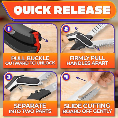 Cutting Board Scissors for Food – 6-in-1 Kitchen Shears with Ribbed Blade, Automatic Spring & Safety Lock, Dishwasher Safe – Cheese Scissors for Easy Slicing of Meat, Fish, Veggies, Fruits & Bread - Image 7
