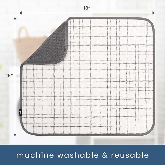 S&T INC. Dish Drying Mat, 16” x 18”, Absorbent Microfiber Kitchen Counter Mat, Dish Drying Pad for Dishes, Utensils, Pots and Pans, Large, Stitched Plaid - Image 6