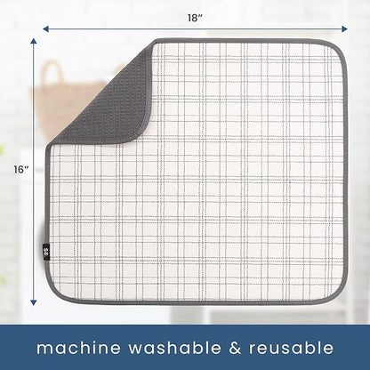 S&T INC. Dish Drying Mat, 16” x 18”, Absorbent Microfiber Kitchen Counter Mat, Dish Drying Pad for Dishes, Utensils, Pots and Pans, Large, Stitched Plaid - Image 6