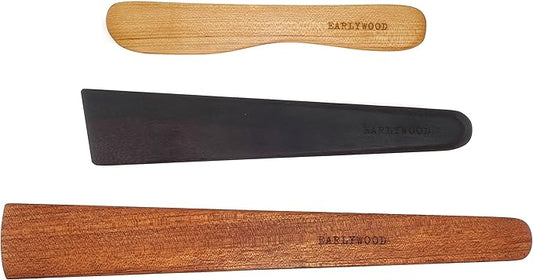 3-Piece Wooden Kitchen Cooking Utensil Set - Comes w/a Thin Wood Spatula Flipper, Cast Iron Scraper Stirrer and Butter Turner/Cheese Spreader - Wooden Utensils Set - Made in USA-JEM