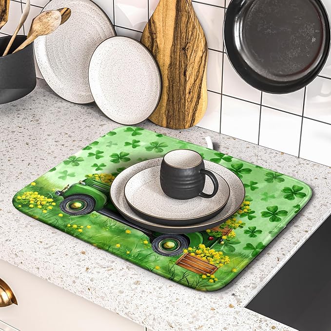 Holiday Truck Drying Dish Mat Green Lovely Clovers Decoration Cloth Dish Drain Mat Small - Image 5