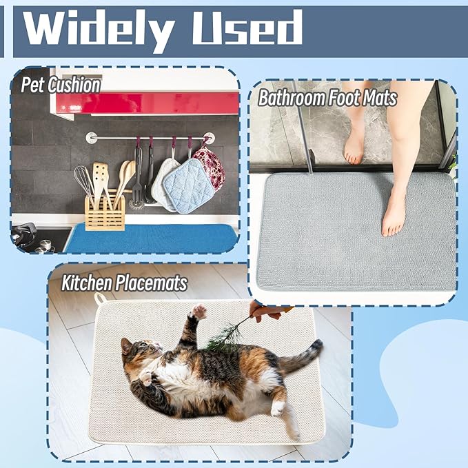 3 Pack Microfiber Dish Drying Mats,Ultra Absorbent Dish Drainer Mats,20x15" Large Size Kitchen Quick Dry Pads for Counter,Under Sink,Coffee Rack(Blue,Beige,Gray) - Image 5