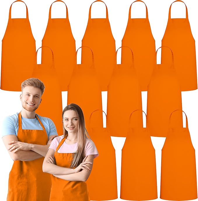 GREEN LIFESTYLE 12 Pack Professional Chef Apron – Grilling Aprons for Men, Waterproof Cooking Apron for BBQ, Work or Restaurant Use, Kitchen Aprons for Women – Orange, No Pockets by GreenLifeStyle