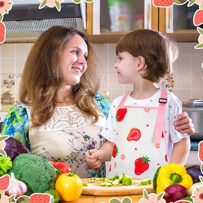 2 Pack Kids Apron, Cute Cooking Aprons, Waterproof Art Apron with Pockets, Toddler Painting Artist Apron Adjustable