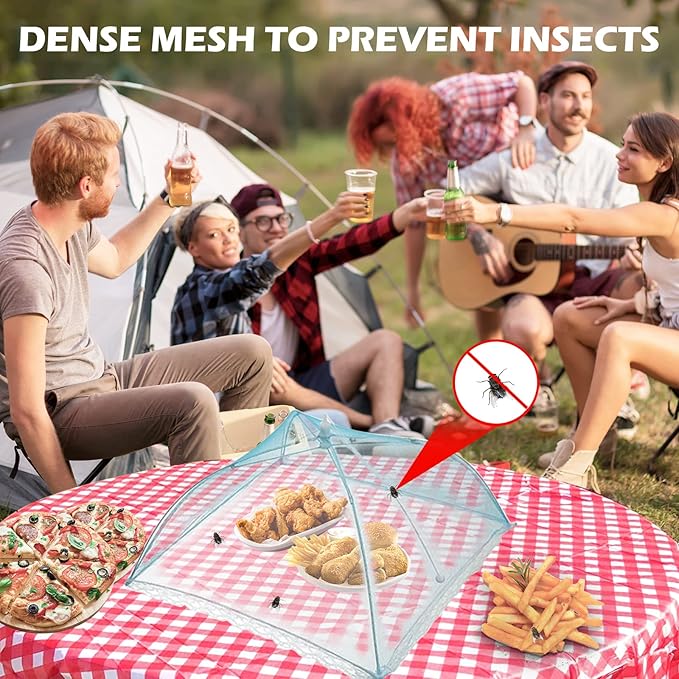 7 Pcs Food Covers for Outside, 17 inch Pop-up Umbrella Mesh Food Tents, for Outdoors Parties Picnics BBQs, Reusable and Collapsible Food Tents (Colorful)