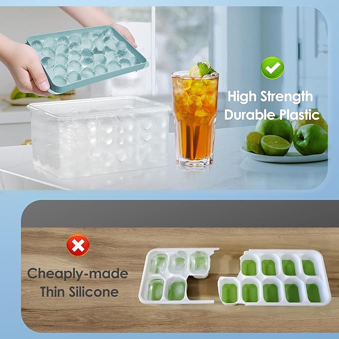 WIBIMEN Ice Cube Tray with Lid and Bin - Round Ice Trays for Freezer with Lid - Ice Cube Trays for Freezer with Ice Container (0.8"-2PACK Blue) - Image 6