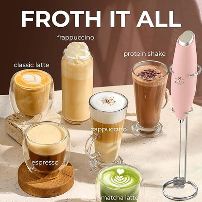 Zulay Kitchen Patented Tornado Triple Whisk Milk Frother with 4 Duracell Batteries – Handheld Foam Maker for Coffee, Lattes, Matcha & Hot Chocolate – Rich, Creamy Froth in Seconds - Spritz Pink - Image 5