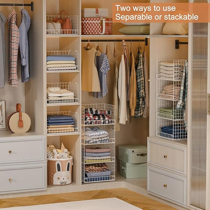 Yociyoga 4-Tier Stackable Closet Organizers and Storage Basket, Foldable Closet Shelf Organizer System, Space-Saving Clothes Storage Drawer Organizer for Wardrobe, White ((Patent 30022416)) - Image 2