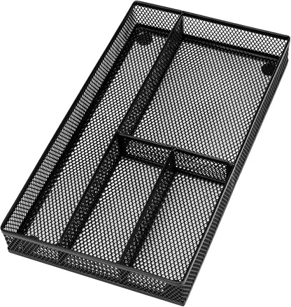 shenee Desk Drawer Organizer Tray,Drawer Organizer for Office and Home,Desk Organizer with Drawers,4 Compartments,Non-Slip Desk Organizers and Accessories for Stationery Makeup School (Black)