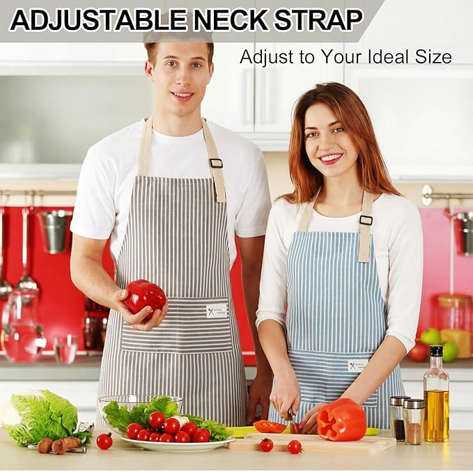 Janmercy 24 Pcs Aprons for Women Men with 2 Pockets Linen Cooking Kitchen Apron Adjustable Bib Chef Apron Bulk Aprons Unisex