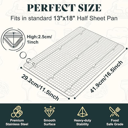 Cooling Racks for Cooking and Baking - 11.5"x16.5" Oven Safe Premium Stainless Steel Heavy Duty Baking Rack Tight-Wire, Fits Half Sheet Pan for Roasting & Grilling & Cooking - 1 Pack - Image 2