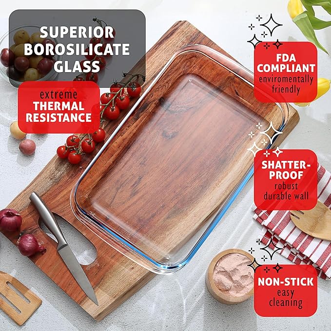 Nestl 8pc Glass Baking Dishes for Oven, Glass Food Storage Containers with Lids, Leakproof Casserole Dishes for Oven with Lid, Cooking, Microwave Oven Freezer Safe Bakeware, 9x13 Lasagna Pan Black - Image 2