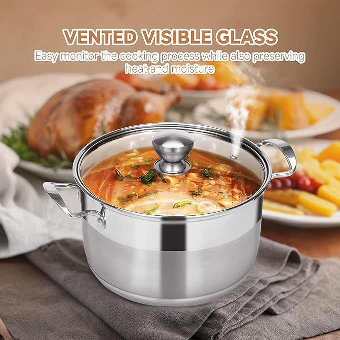 Ohtomber Stainless Steel Stock Pot - 12 Quart Large Cooking Pot with Lid for Pasta, Soup, Spaghetti, Nonstick Thick Base Deep Stockpot, Kitchen Cookware for Stew, Simmer, Boiling, Canning - Image 6