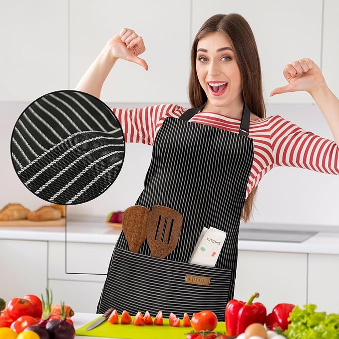 BeLuyi 2 Pack Adjustable Bib Apron with 2 Pockets Chef Cooking Kitchen Restaurant Aprons for Women Men - Image 4